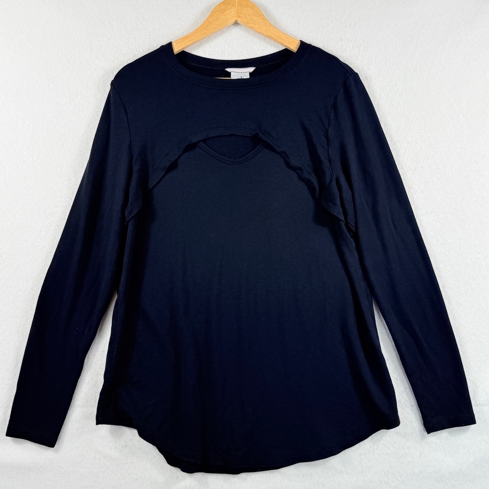 Cabi‎ Cutout Layered Top Womens Large Black Long Sleeve Edgy Capsule Chic Modern